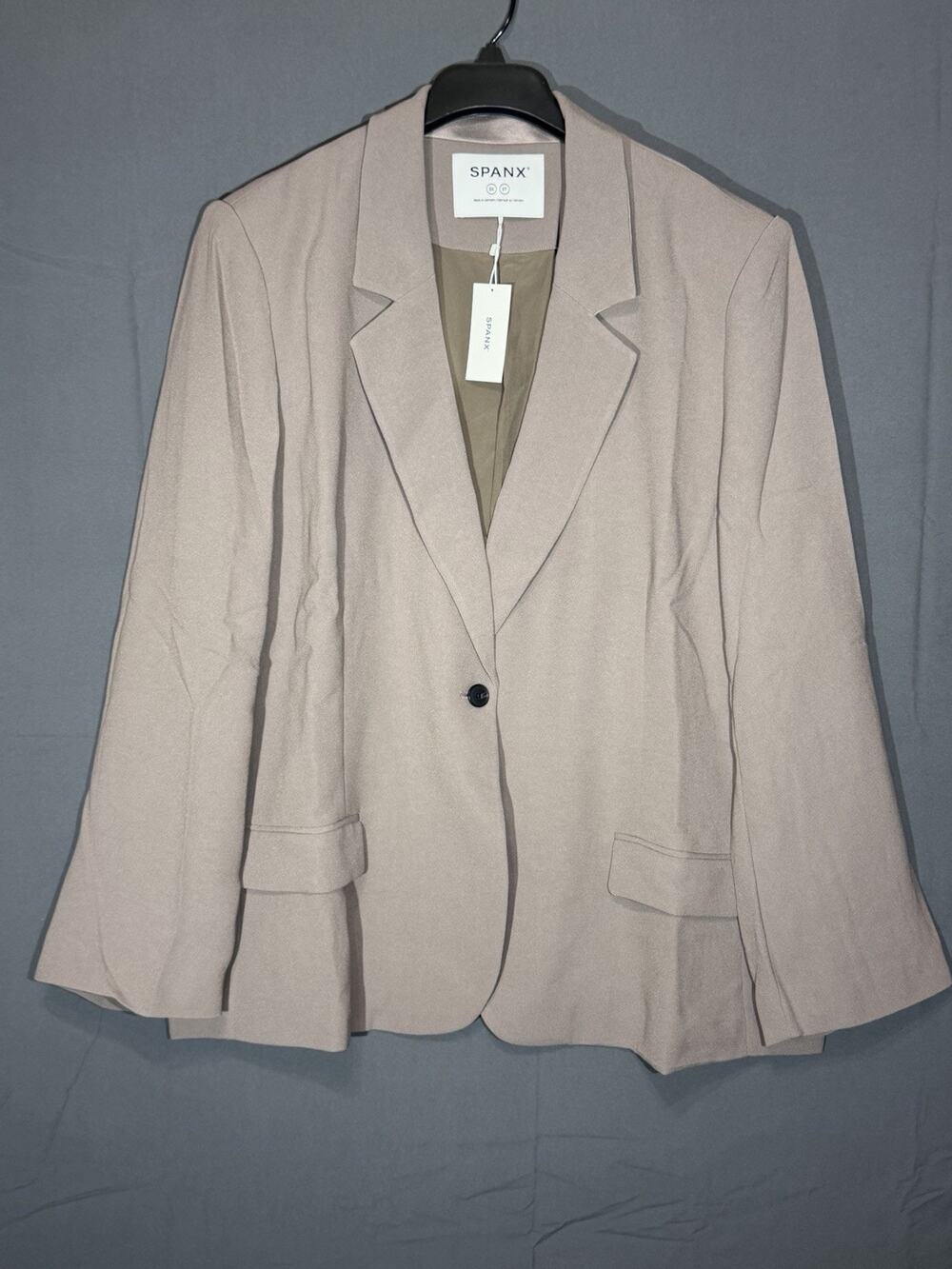Spanx Satin Back Crepe Blazer Jacket Womens 3X Smoke Dressy Casual New